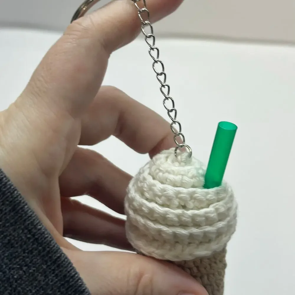 handmade crochet coffee frappuccino cup‎ plush keychain barista gift latte